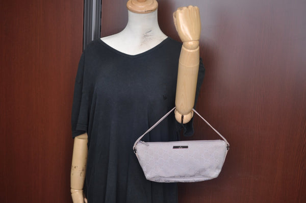 Authentic GUCCI Hand Bag Pouch Purse GG Canvas 07198 Leather Light Purple K9845