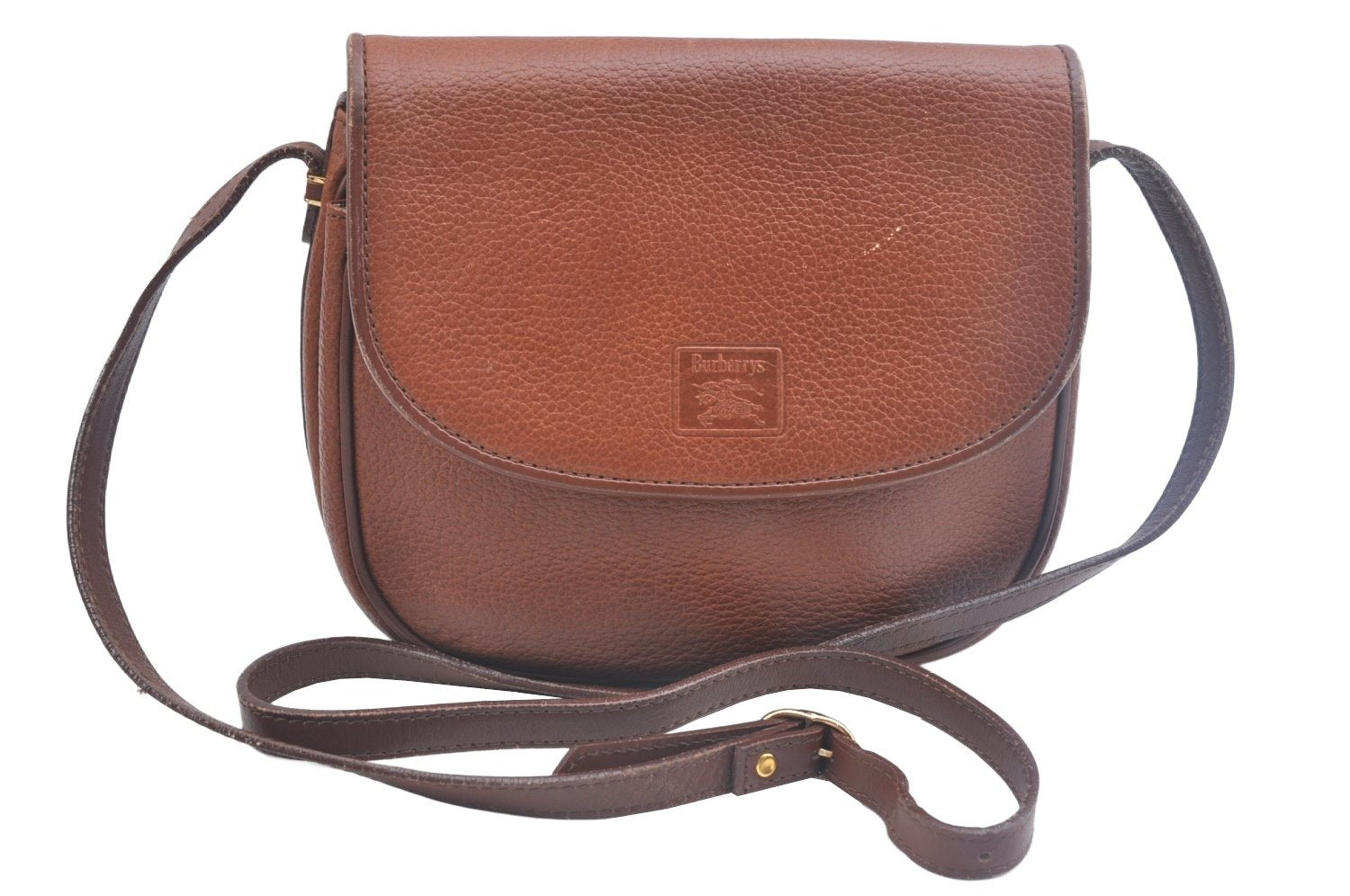 Authentic Burberrys Vintage Leather Shoulder Cross Body Bag Purse Brown K9851