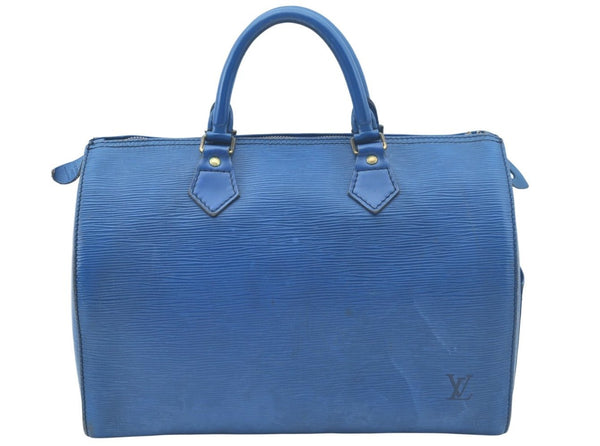 Authentic Louis Vuitton Epi Speedy 35 Hand Boston Bag Blue M42995 LV Junk K9852