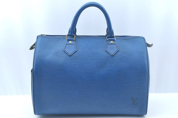 Authentic Louis Vuitton Epi Speedy 35 Hand Boston Bag Blue M42995 LV Junk K9852