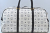 Authentic MCM Leather Travel Boston Bag White Navy K9853