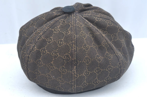 Authentic GUCCI Vintage Bucket Hat GG Canvas Leather Size X Brown K9854