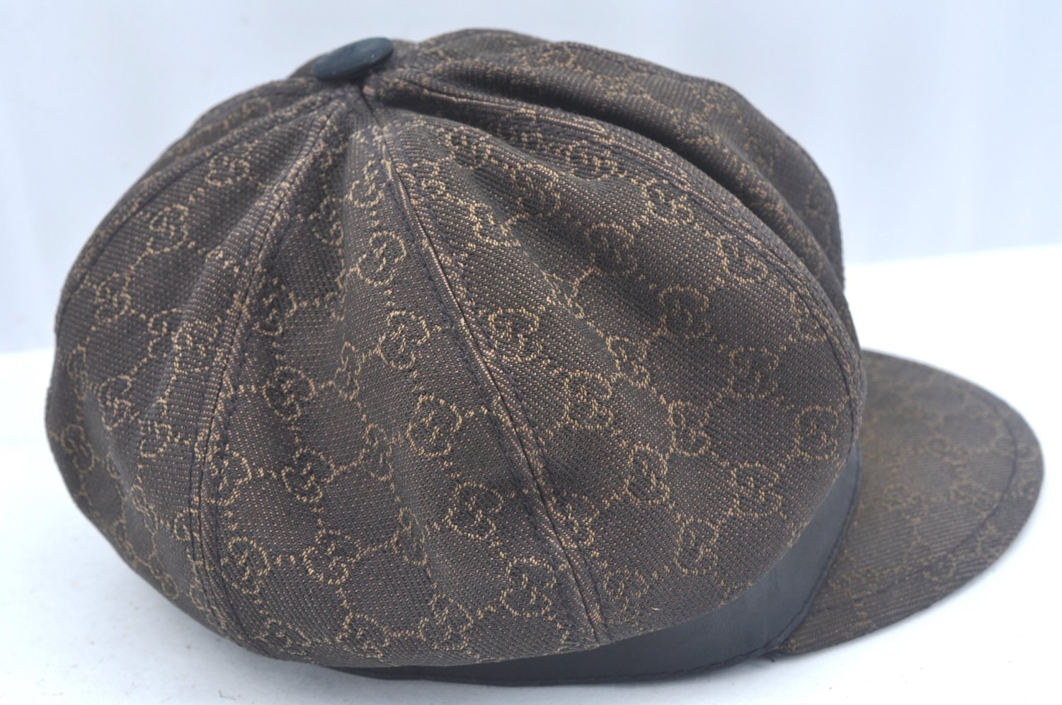 Authentic GUCCI Vintage Bucket Hat GG Canvas Leather Size X Brown K9854