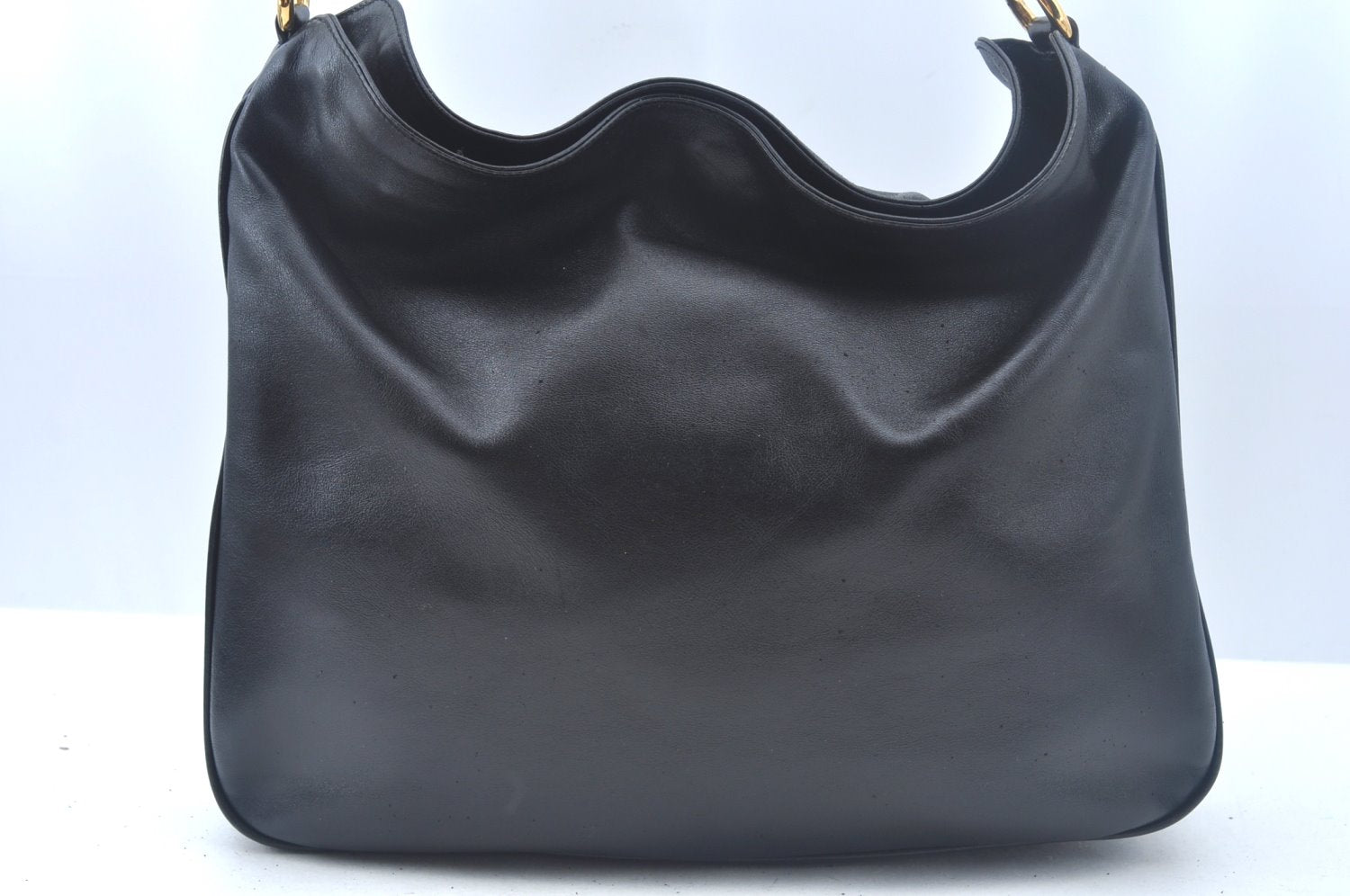 Authentic GUCCI Bamboo Shoulder Bag Leather Black Junk K9856