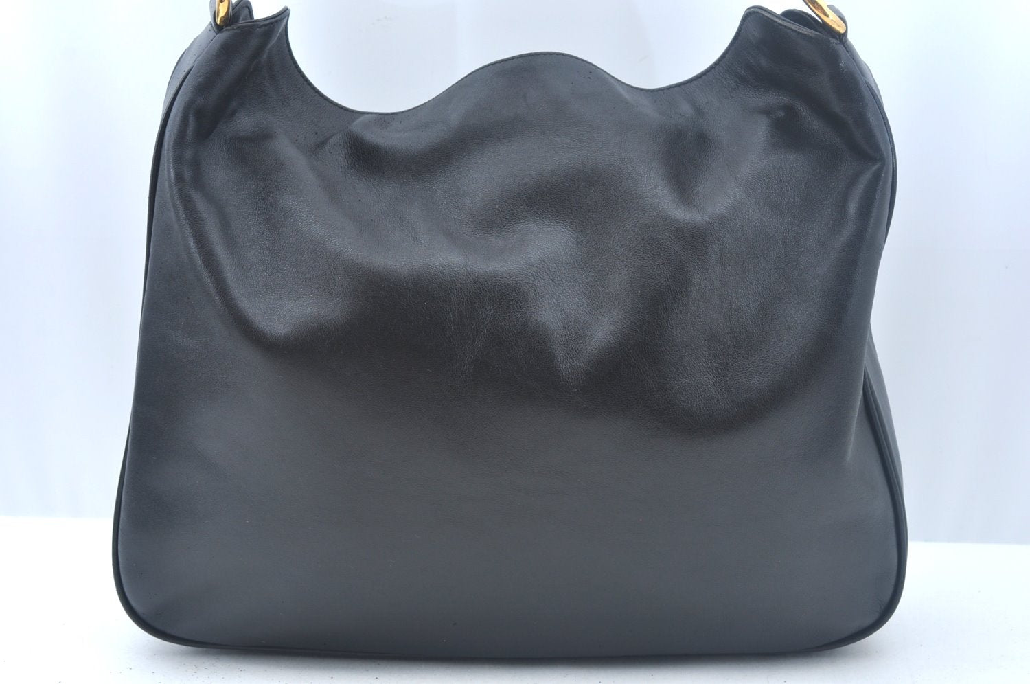 Authentic GUCCI Bamboo Shoulder Bag Leather Black Junk K9856