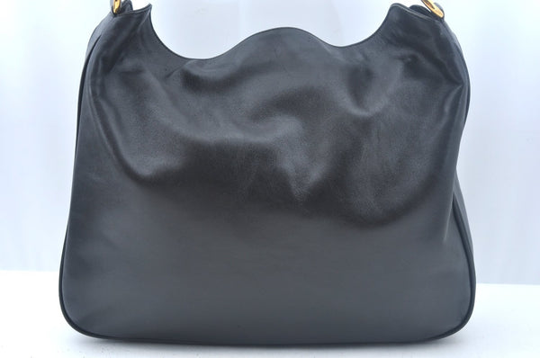 Authentic GUCCI Bamboo Shoulder Bag Leather Black Junk K9856