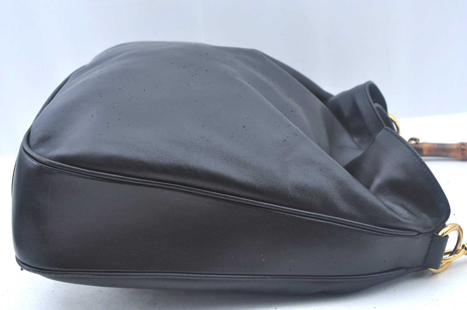 Authentic GUCCI Bamboo Shoulder Bag Leather Black Junk K9856