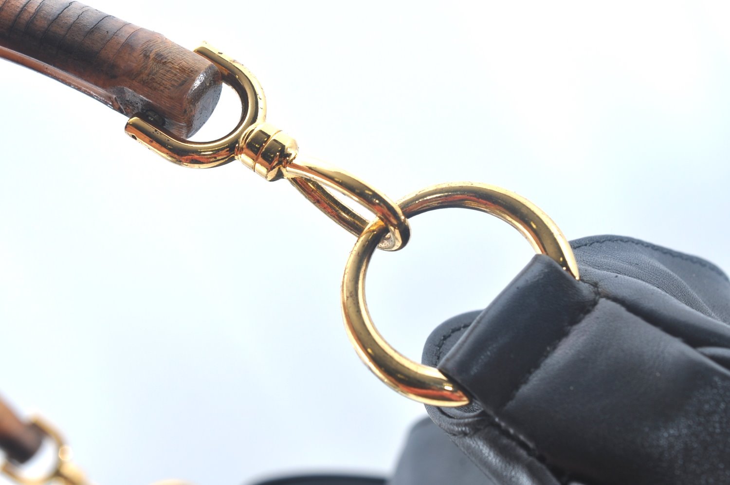 Authentic GUCCI Bamboo Shoulder Bag Leather Black Junk K9856