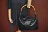 Authentic GUCCI Bamboo Shoulder Bag Leather Black Junk K9856