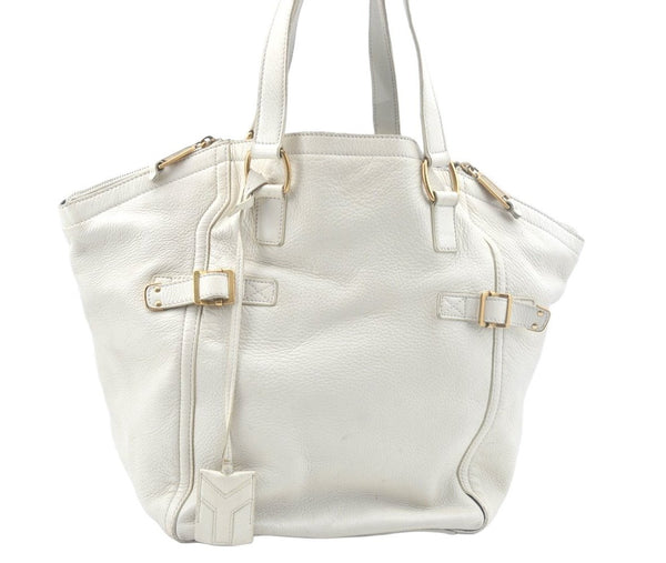 Authentic YVES SAINT LAURENT Shoulder Tote Bag Leather White K9857