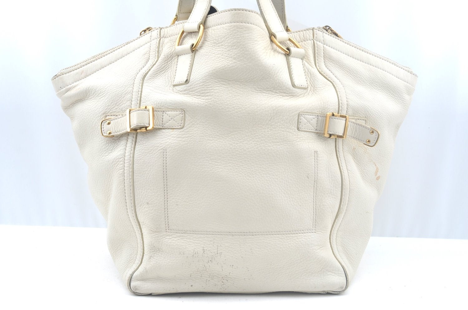 Authentic YVES SAINT LAURENT Shoulder Tote Bag Leather White K9857