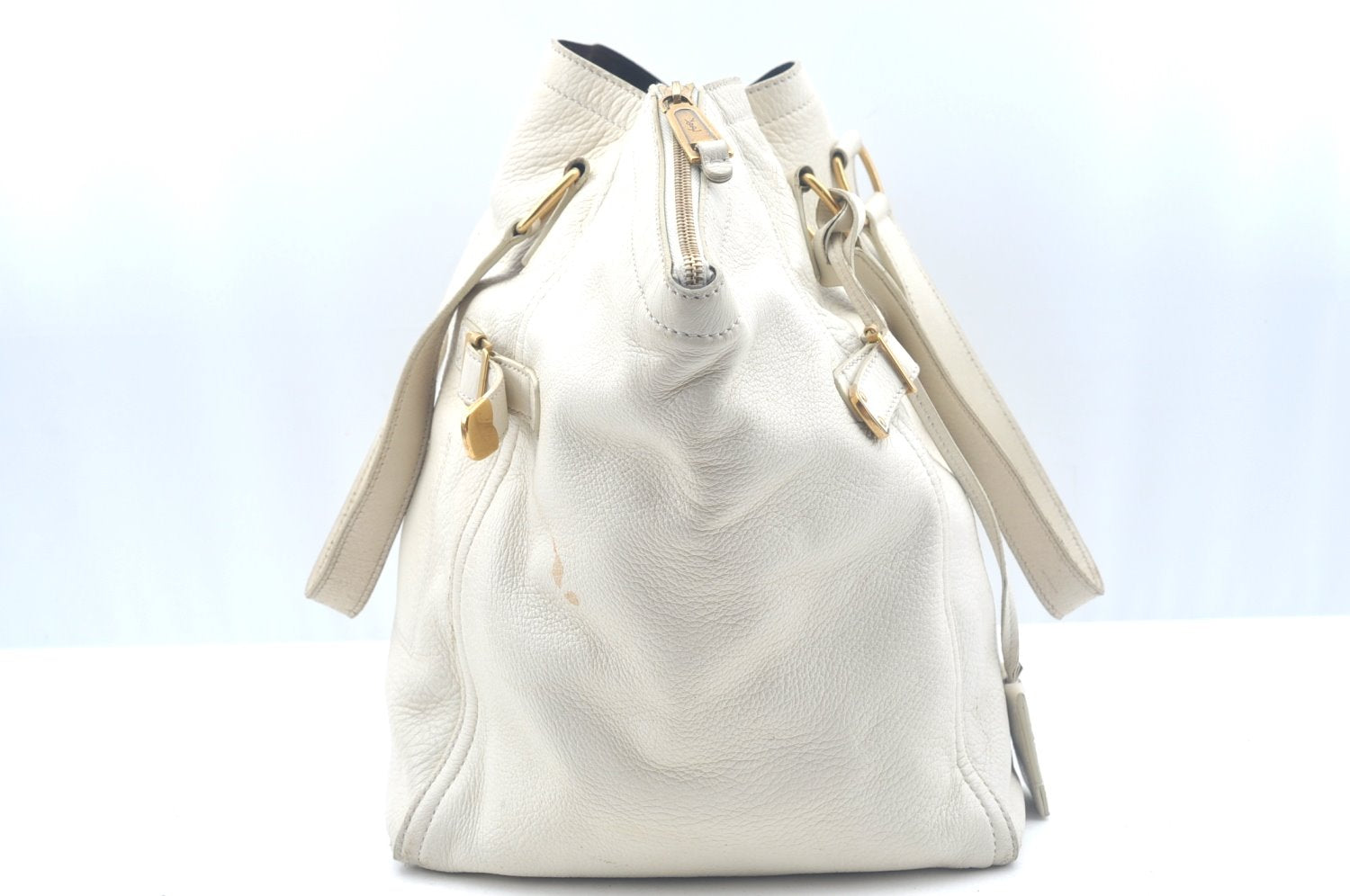 Authentic YVES SAINT LAURENT Shoulder Tote Bag Leather White K9857