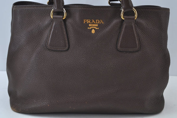 Authentic PRADA Leather Vintage Shoulder Hand Bag Brown K9858