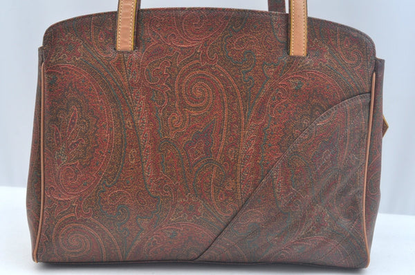 Authentic ETRO Paisley Shoulder Hand Bag PVC Leather Bordeaux Red K9859