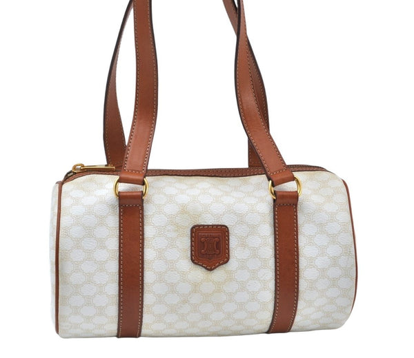 Authentic CELINE Macadam Blason Pattern Hand Bag PVC Leather White K9860