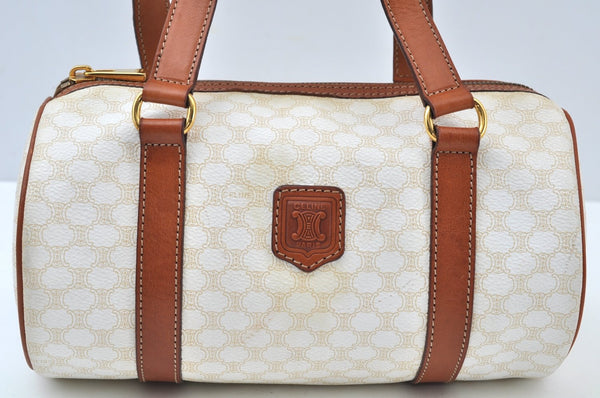 Authentic CELINE Macadam Blason Pattern Hand Bag PVC Leather White K9860