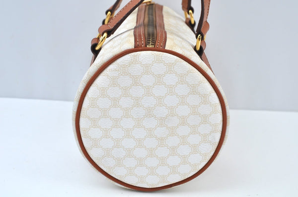 Authentic CELINE Macadam Blason Pattern Hand Bag PVC Leather White K9860