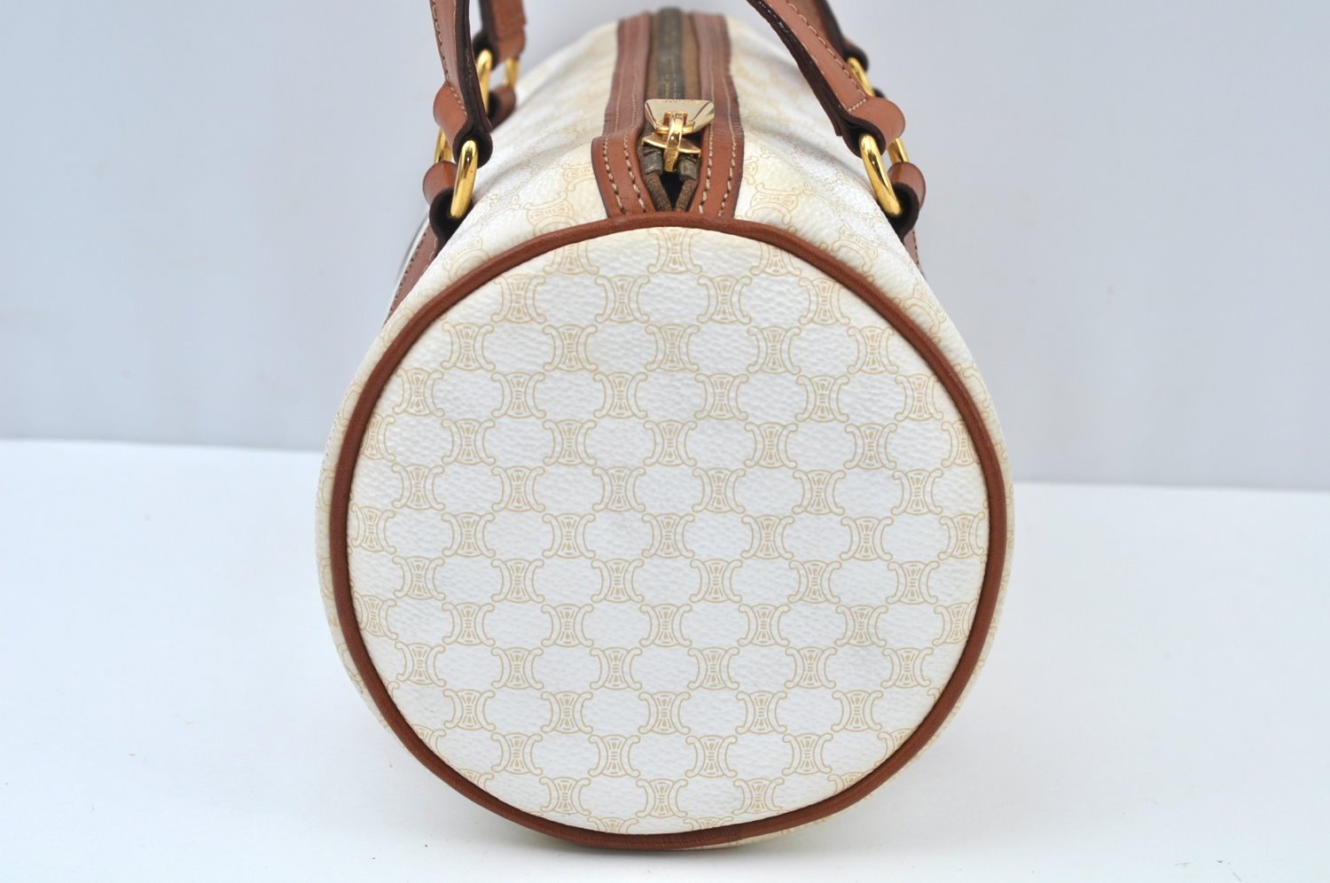 Authentic CELINE Macadam Blason Pattern Hand Bag PVC Leather White K9860