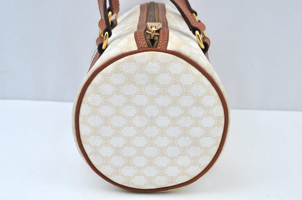 Authentic CELINE Macadam Blason Pattern Hand Bag PVC Leather White K9860