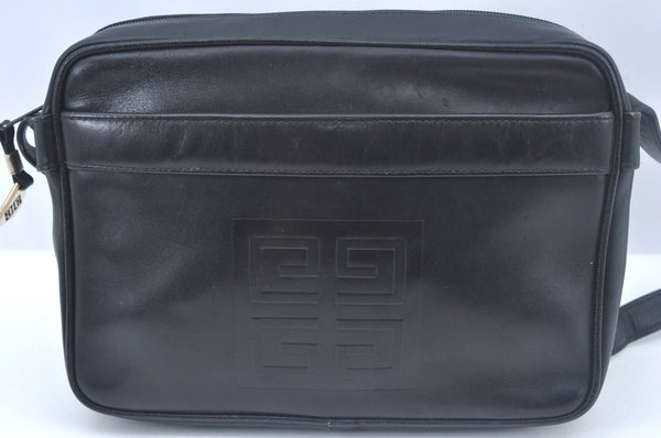 Authentic GIVENCHY Leather Shoulder Cross Body Bag Purse Black K9862