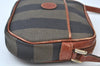 Authentic FENDI Pequin Shoulder Cross Body Bag Purse PVC Brown Black Junk K9863