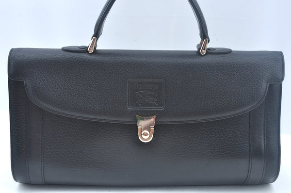 Authentic Burberrys Vintage Leather Hand Bag Purse Black K9867