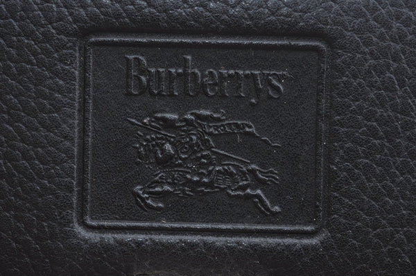 Authentic Burberrys Vintage Leather Hand Bag Purse Black K9867