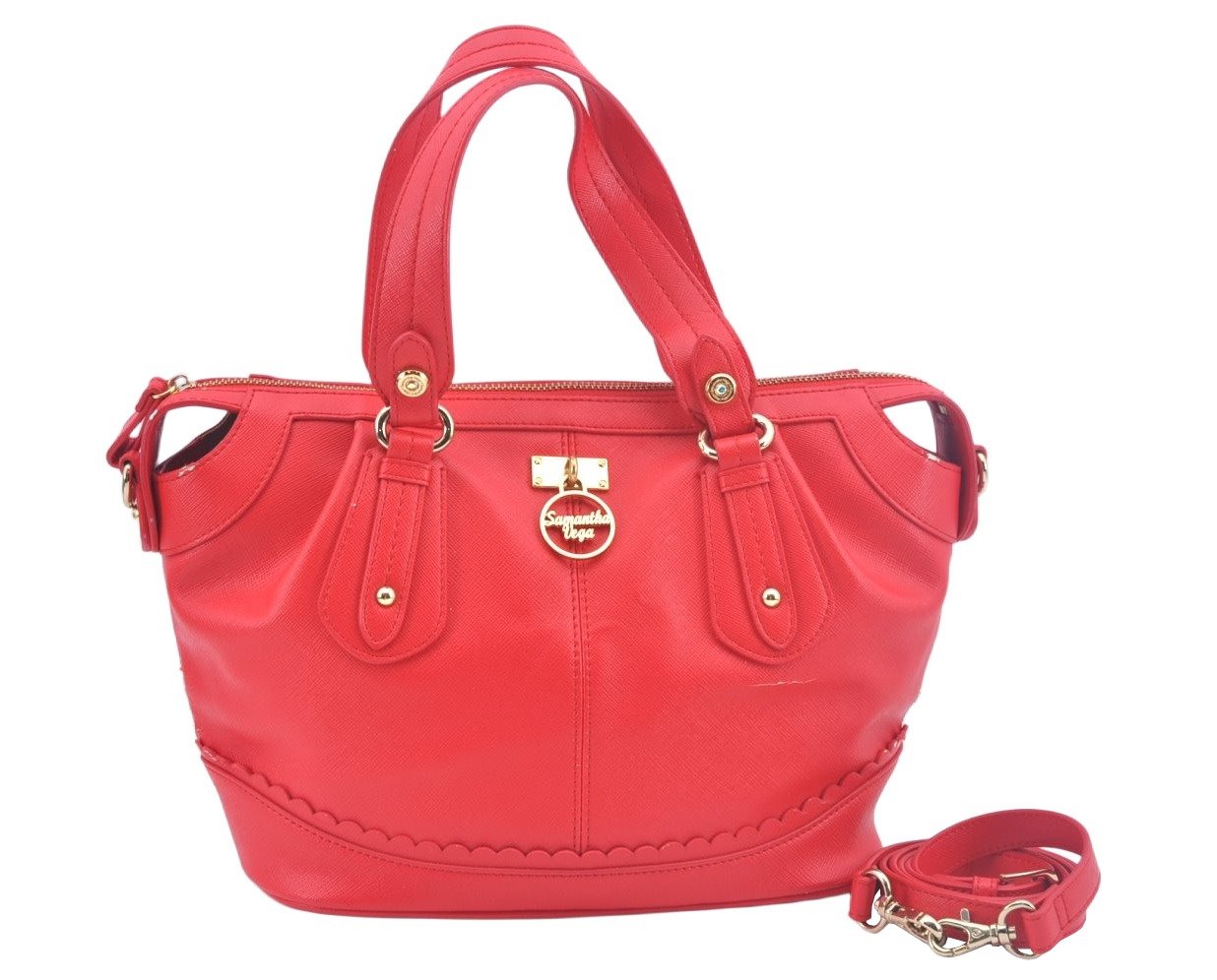 Samantha Vega 2Way Shoulder Cross Body Hand Bag Purse Leather Red K9868