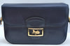 Authentic CELINE Horse Carriage Shoulder Cross Body Bag Leather Navy Blue K9871