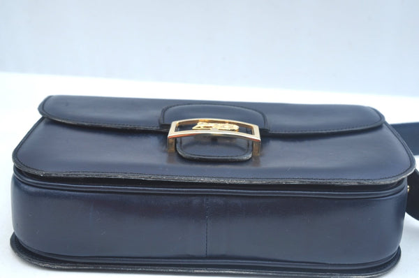 Authentic CELINE Horse Carriage Shoulder Cross Body Bag Leather Navy Blue K9871