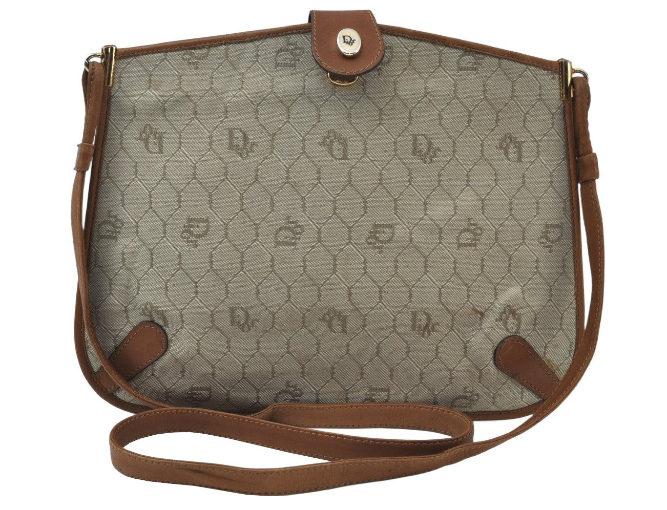 Auth Christian Dior Honeycomb Shoulder Cross Body Bag PVC Leather Beige K9873