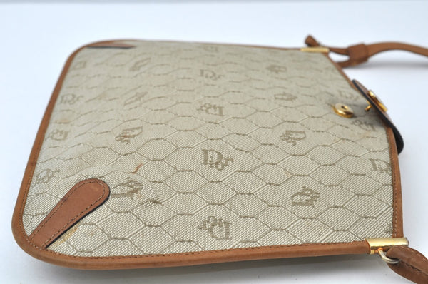 Auth Christian Dior Honeycomb Shoulder Cross Body Bag PVC Leather Beige K9873