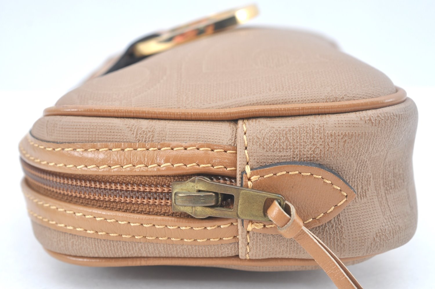 Authentic Christian Dior Trotter Pouch Purse PVC Leather Beige K9876
