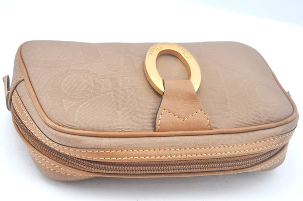 Authentic Christian Dior Trotter Pouch Purse PVC Leather Beige K9876