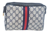 Authentic GUCCI Sherry Line Clutch Hand Bag Purse GG PVC Leather Navy Blue K9877