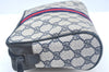 Authentic GUCCI Sherry Line Clutch Hand Bag Purse GG PVC Leather Navy Blue K9877