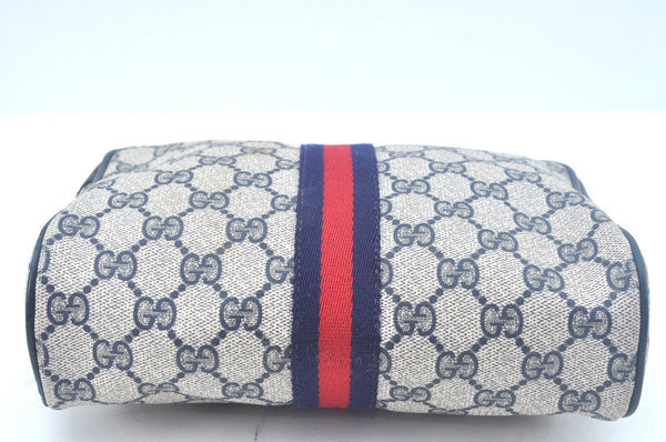 Authentic GUCCI Sherry Line Clutch Hand Bag Purse GG PVC Leather Navy Blue K9877