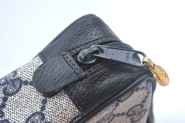 Authentic GUCCI Sherry Line Clutch Hand Bag Purse GG PVC Leather Navy Blue K9877