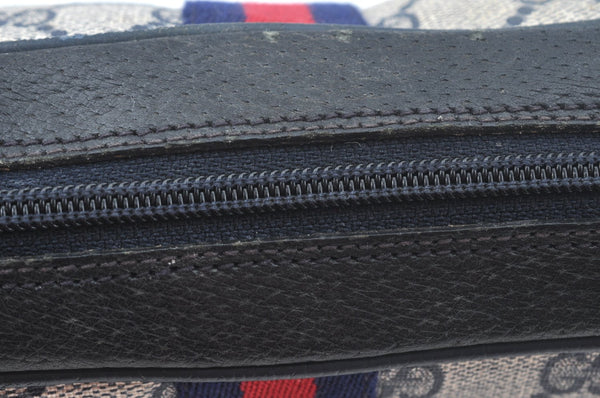 Authentic GUCCI Sherry Line Clutch Hand Bag Purse GG PVC Leather Navy Blue K9877