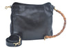 Authentic GUCCI Bamboo 2way Hand Shoulder Bag Leather Black Junk K9879