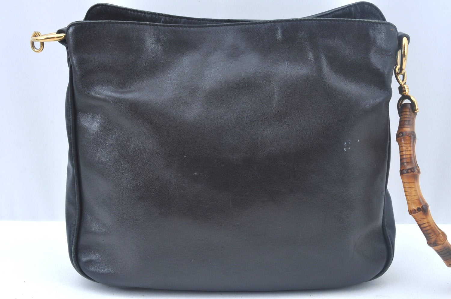 Authentic GUCCI Bamboo 2way Hand Shoulder Bag Leather Black Junk K9879