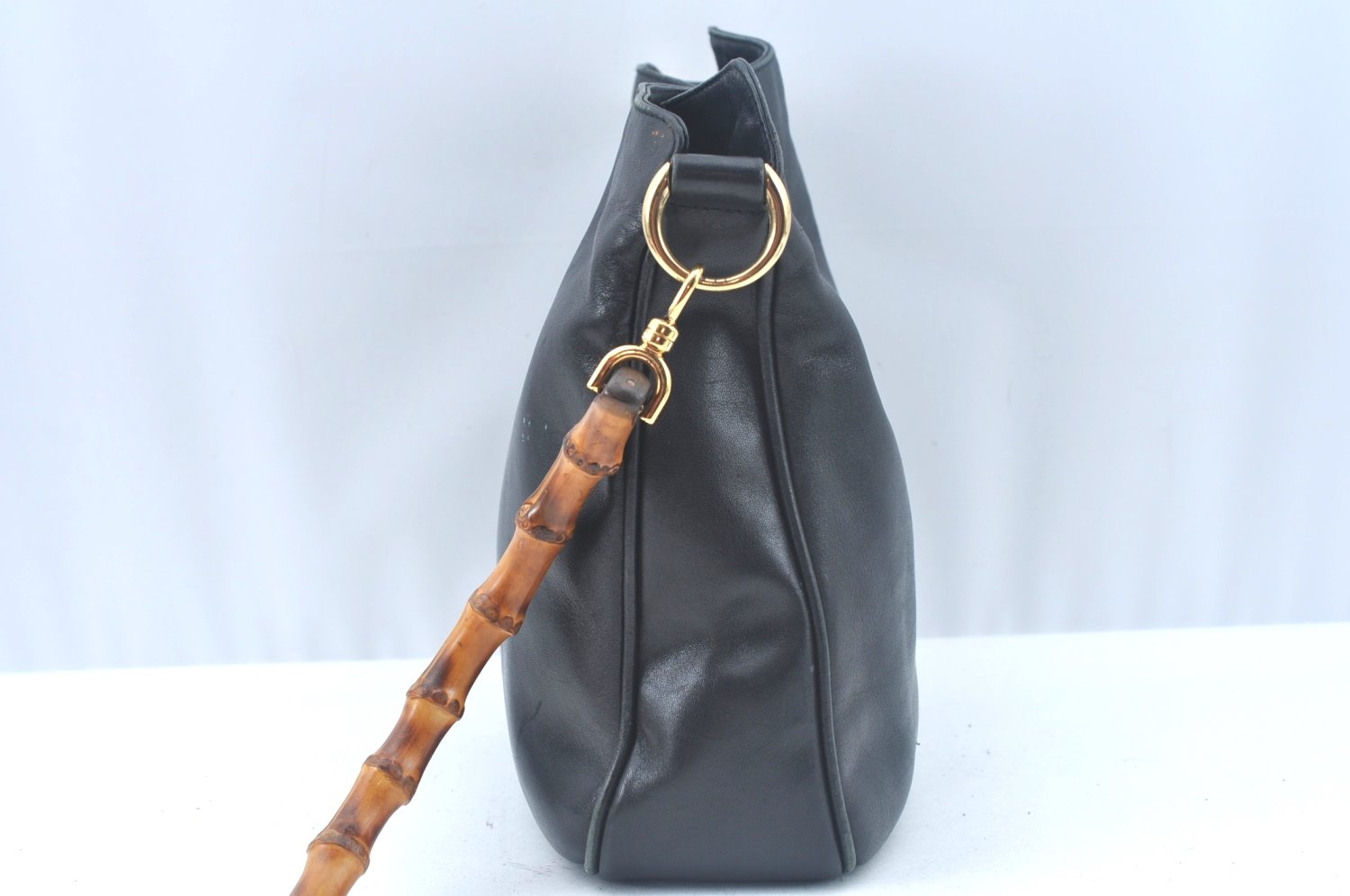 Authentic GUCCI Bamboo 2way Hand Shoulder Bag Leather Black Junk K9879
