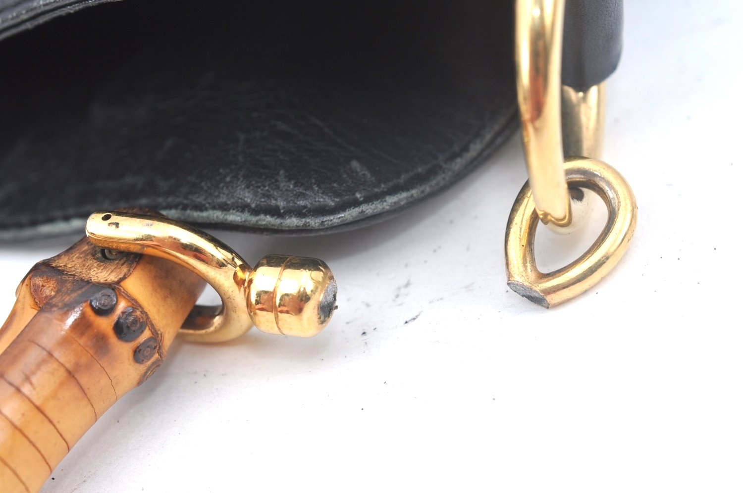 Authentic GUCCI Bamboo 2way Hand Shoulder Bag Leather Black Junk K9879