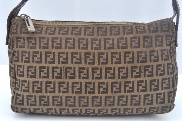 Authentic FENDI Zucchino Shoulder Hand Bag Purse Canvas Leather Brown K9881