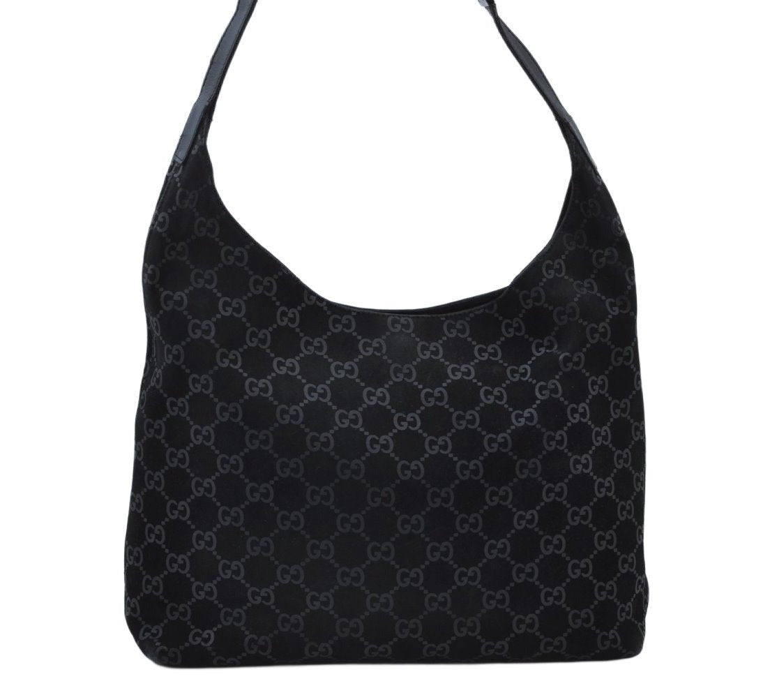 Authentic GUCCI Shoulder Bag GG Suede Leather 0013297 Black K9882
