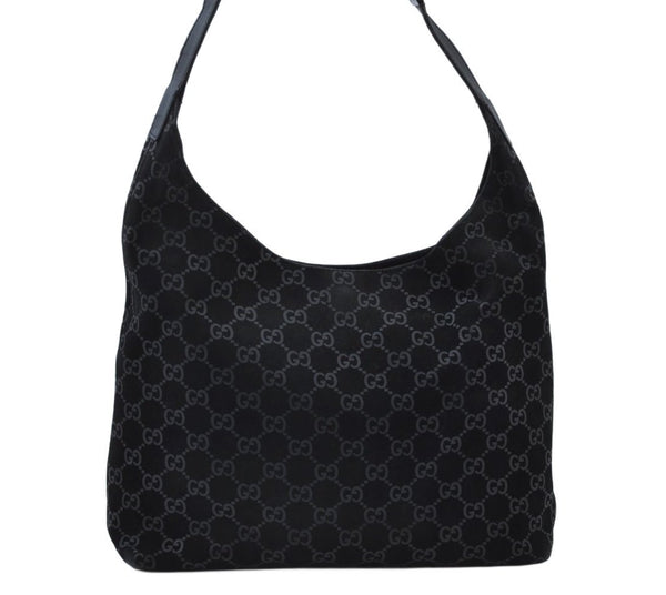 Authentic GUCCI Shoulder Bag GG Suede Leather 0013297 Black K9882
