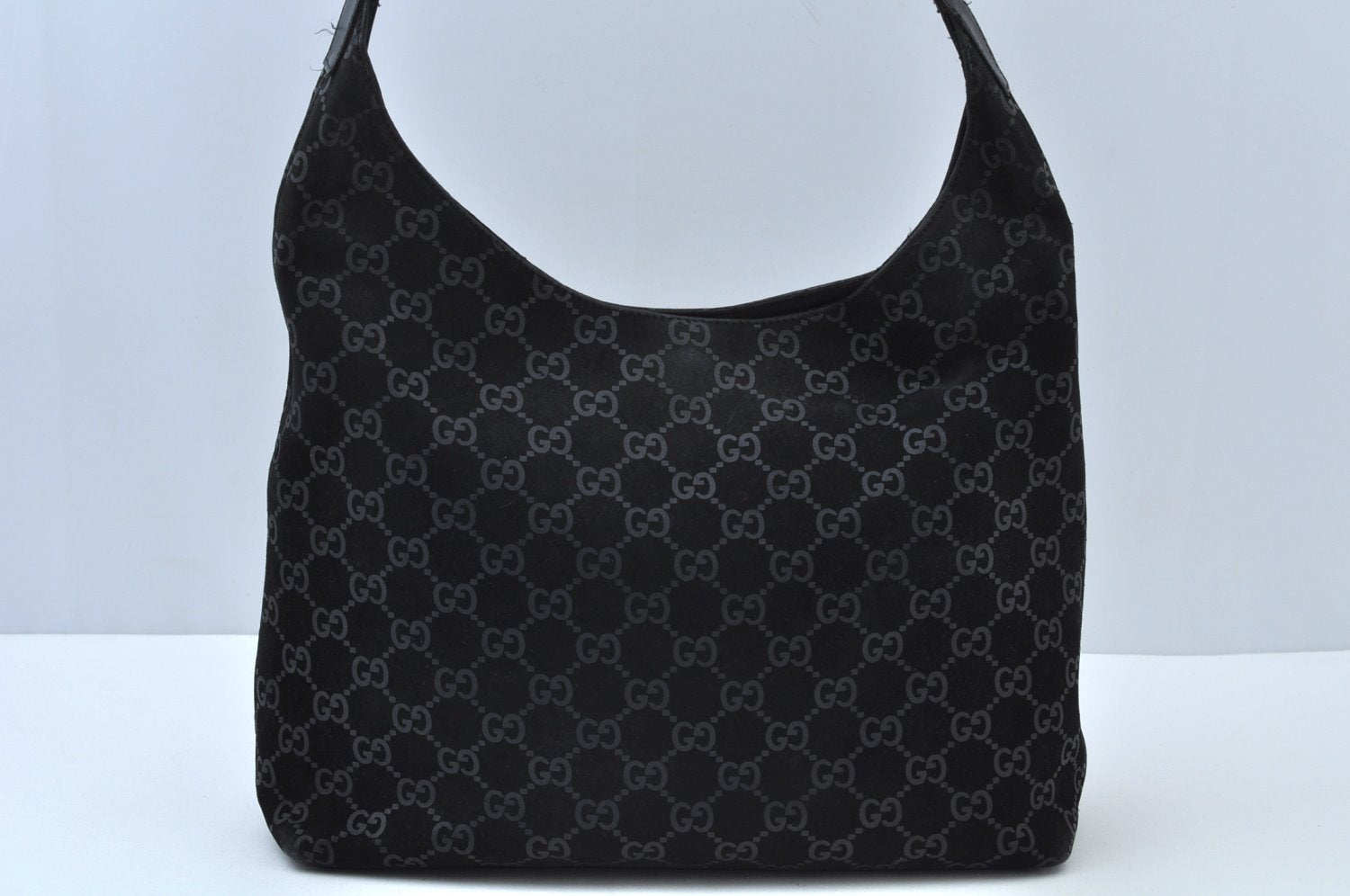 Authentic GUCCI Shoulder Bag GG Suede Leather 0013297 Black K9882