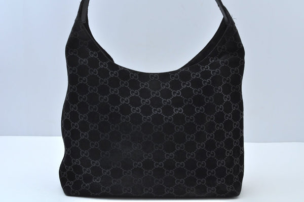 Authentic GUCCI Shoulder Bag GG Suede Leather 0013297 Black K9882