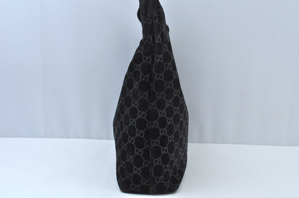 Authentic GUCCI Shoulder Bag GG Suede Leather 0013297 Black K9882