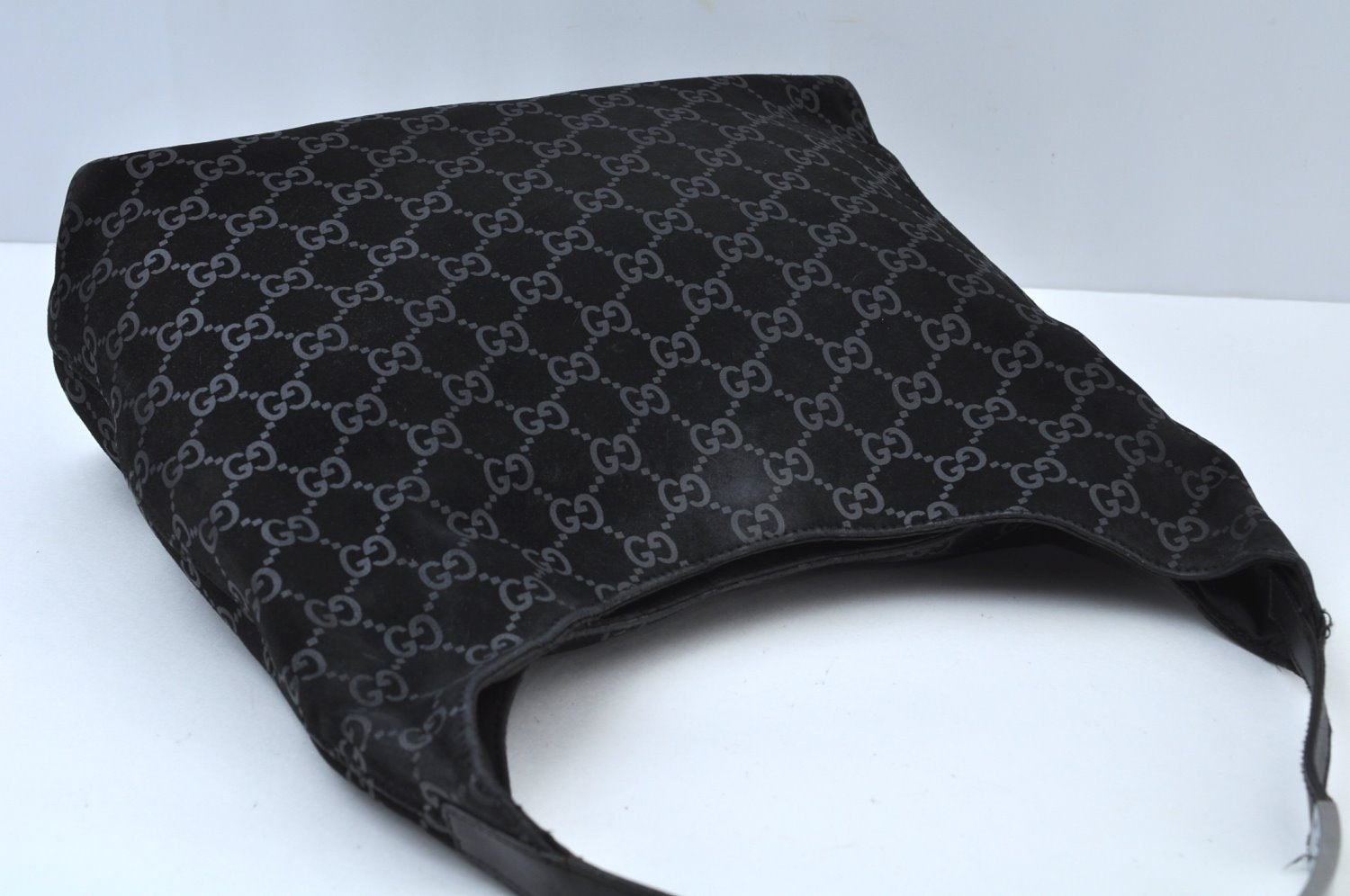 Authentic GUCCI Shoulder Bag GG Suede Leather 0013297 Black K9882